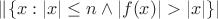 $\|\{x: |x| \leq n \wedge |f(x)|>|x|\}|$