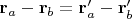 $\mathbf r_a-\mathbf r_b=\mathbf r'_a-\mathbf r'_b$