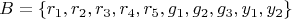 $$
B = \{ r_1, r_2, r_3, r_4, r_5, g_1, g_2, g_3, y_1, y_2 \}
$$