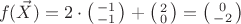 $$f(\vec{X}) = 2 \cdot  \bigl(\begin{smallmatrix}-1 \\ -1 \end{smallmatrix}\bigr) +  \bigl(\begin{smallmatrix} 2 \\ 0 \end{smallmatrix}\bigr) = \bigl(\begin{smallmatrix} 0 \\ -2 \end{smallmatrix}\bigr)$$