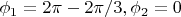 $\phi_1=2\pi-2\pi/3, \phi_2=0