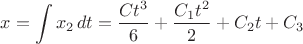 $x=\displaystyle\int x_2\,dt=\dfrac{Ct^3}{6}+\dfrac{C_1t^2}{2}+C_2t+C_3$
