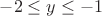 $-2\le y\le -1$