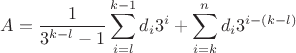 $$
A = \frac{1}{3^{k-l}-1} \sum_{i=l}^{k-1} d_i 3^i + \sum_{i=k}^n d_i 3^{i-(k-l)}
$$