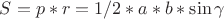 $S=p*r=1/2*a*b*\sin{\gamma}$