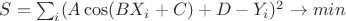 $S = \sum_i (A \cos(B X_i + C) + D - Y_i)^2 \to min$