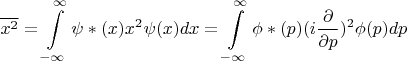 $$\overline{x^2}=\int\limits_{-\infty}^{\infty}\psi*(x)x^2\psi(x)dx= \int\limits_{-\infty}^{\infty}\phi*(p)(i\frac{\partial}{\partial p})^2\phi(p)dp$$