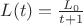 $L(t)=\frac{L_0}{t+1}$