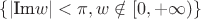 $\{|\text{Im}w|<\pi, w\notin [0, +\infty)\}$