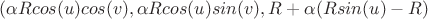 $(\alpha Rcos(u)cos(v), \alpha Rcos(u)sin(v), R+\alpha (Rsin(u)-R)$