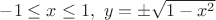 $-1 \leq x \leq 1, \ y=\pm \sqrt{1-x^2}$