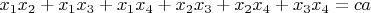 $x_1x_2+x_1x_3+x_1x_4+x_2x_3+x_2x_4+x_3x_4=ca$