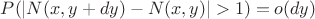 $P(|N(x,y+dy)-N(x,y)|>1)=o(dy)$