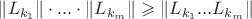 $\|L_{k_1}\|\cdot...\cdot\|L_{k_m}\| \geqslant \|L_{k_1}...L_{k_m}\|$ $\|L_{k_1}\|\cdot...\cdot\|L_{k_m}\| \geqslant \|L_{k_1}...L_{k_m}\|$