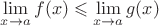 $\lim\limits_{x\to a}^{} f(x)\leqslant \lim\limits_{x\to a}^{}g(x)$