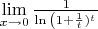$\lim\limits_{x\to 0}\frac{1} {{\ln{\left(1+\frac{1}t\rigth)}}^t}$