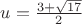$u=\frac{3 + \sqrt{17}}{2}$
