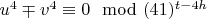 $u^4\mp v^4\equiv 0\mod (41)^{t-4h}$