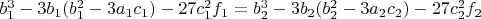 $b_1^3-3b_1(b_1^2-3a_1c_1)-27c_1^2f_1=b_2^3-3b_2(b_2^2-3a_2c_2)-27c_2^2f_2$