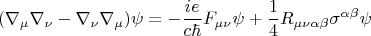 $$ ( \nabla_{\mu} \nabla_{\nu} - \nabla_{\nu} \nabla_{\mu} )  \psi = - \frac{i e}{c \hbar} F_{\mu \nu} \psi + \frac{1}{4} R_{\mu \nu \alpha \beta} \sigma^{\alpha \beta} \psi$$
