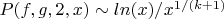 $P(f,g,2,x)\sim ln(x)/x^{1/(k+1)}$