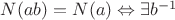 $N(ab)=N(a) \Leftrightarrow \exists b^{-1}$