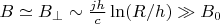 $B\simeq B_{\perp}\sim\frac{jh}{c}\ln(R/h)\gg B_0$