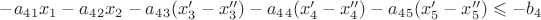 $-a_4_1x_1-a_4_2x_2-a_4_3(x_3'-x_3'')-a_4_4(x_4'-x_4'')-a_4_5(x_5'-x_5'')\leqslant -b_4$