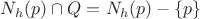 $N_h(p) \cap Q = N_h(p) - \{p\}$
