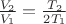 $\frac{V_2}{V_1}= \frac{T_2}{2T_1}