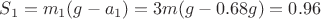 $S_1 = m_1 (g - a_1) = 3m (g - 0.68g) = 0.96$