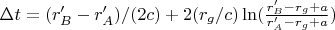 $\Delta{t}=(r_B'-r_A')/(2c)+2(r_g/c)\ln(\frac{r_B'-r_g+a} {r_A'-r_g+a}) $
