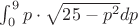 $\int_{0}^{9} p\cdot\sqrt{25-p^{2}} dp$