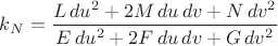 $k_N=\dfrac{L\,du^2+2M\,du\,dv+N\,dv^2}{E\,du^2+2F\,du\,dv+G\,dv^2}$