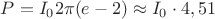 $P=I_02\pi (e-2) \approx I_0 \cdot 4,51$