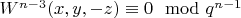 $W^{n-3}(x,y,-z)\equiv0\mod{q^{n-1}}$