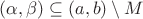 $(\alpha,\beta)\subseteq(a,b)\setminus M$