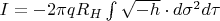 $I=-2\pi q R_{H}\int\sqrt{-h}\cdot d\sigma ^{2}d\tau$