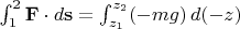 \int_1^2\mathbf F\cdot d\mathbf s=\int_{z_1}^{z_2}(-mg)\,d(-z)
