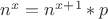 $n^x = n^{x+1} * p$