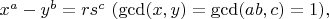 $x^a-y^b=rs^c\ (\gcd (x,y)=\gcd (ab,c)=1),$