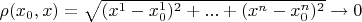 $\rho (x_0,x)=\sqrt {(x^1-x_0^1)^2+...+(x^n-x_0^n)^2}\to 0$
