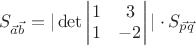$S_{\vec a\vec b}=|\det \begin{vmatrix}1&3\\1&-2\\ \end{vmatrix}|\cdot S_{\vec p\vec q}$