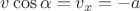 $v \cos \alpha = v_x = -a$ $v \cos \alpha = v_x = -a$