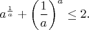 $a^{\frac{1}{a}}+\bigg( \dfrac{1}{a} \bigg)^a \le 2.$