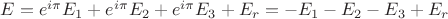 $E=e^{i\pi}E_{1}+e^{i\pi}E_{2}+e^{i\pi}E_{3}+E_{r}=-E_{1}-E_{2}-E_{3}+E_{r}$