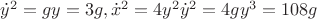 $\dot y^2 = gy=3g, \dot x^2 = 4 y^2 \dot y^2 =4 g y^3=108 g$