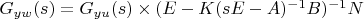 $\begin{math}G_{yw}(s) = G_{yu}(s) \times (E-K(sE-A)^{-1}B)^{-1}N\end{math}$