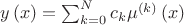 $y\left(x\right)=\sum_{k=0}^{N}c_{k}\mu^{\left(k\right)}\left(x\right)$