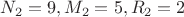 $N_2 = 9, M_2 = 5, R_2 = 2$